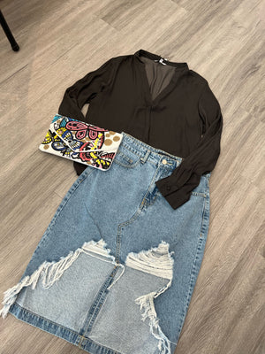 Graphite Collar Band Top