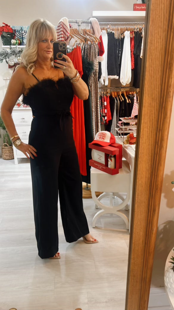 Feather Jumpsuit - Black