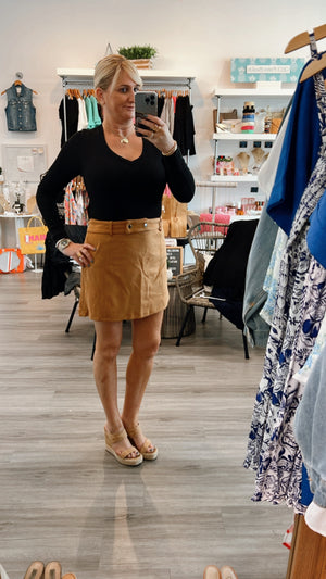 Cashew Belted Suede Skirt