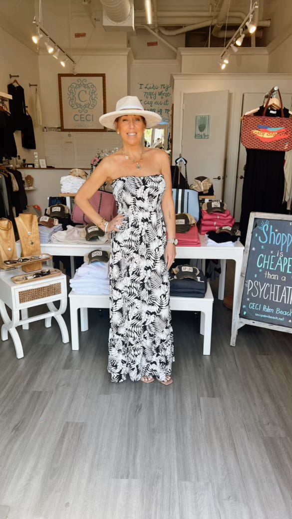 Onyx Floral Smocked Strapless Maxi
