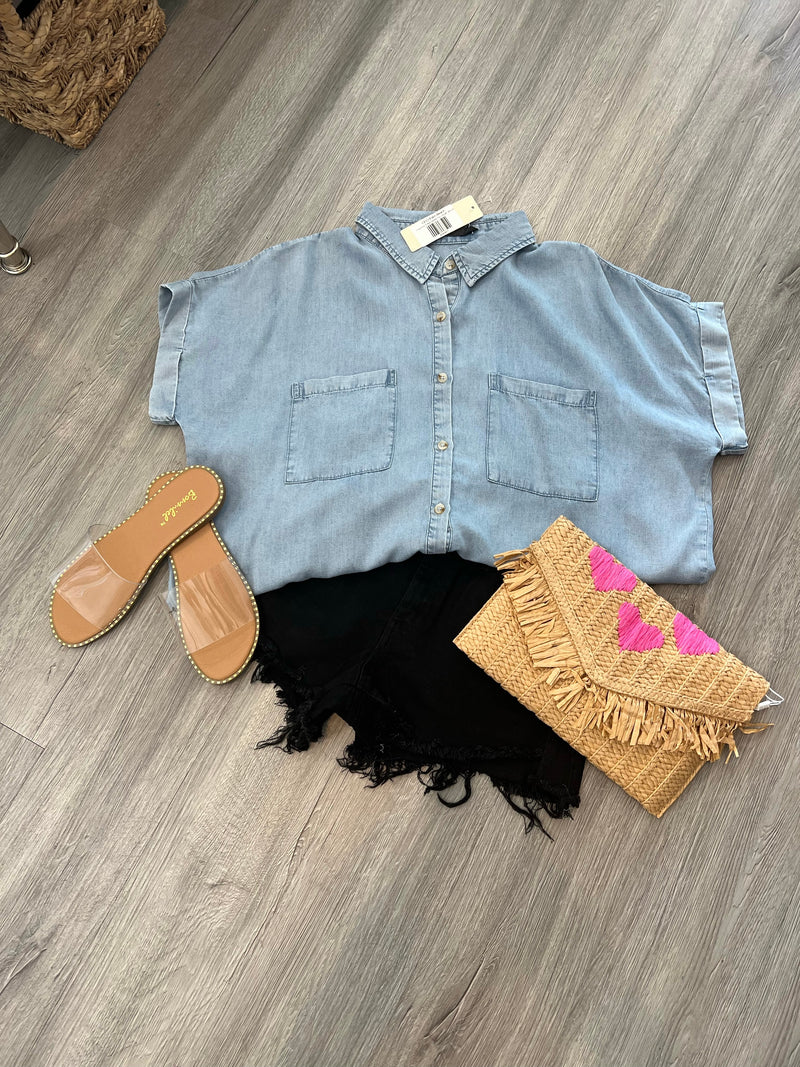 Chambray Rolled Sleeve Top
