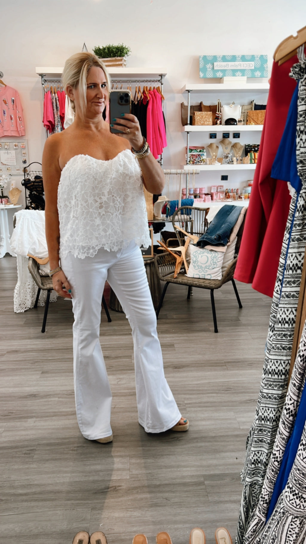 White High Rise Flare Pants