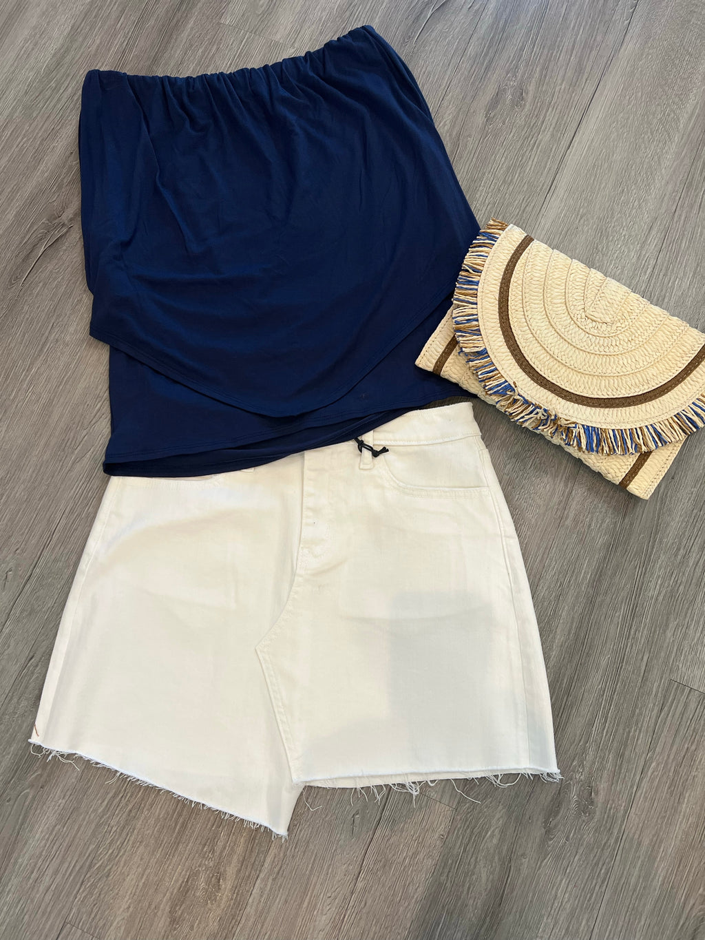 Navy Drape Ruffle Tube Top